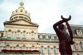 [photo, Negro Heroes of the U.S. Monument (1972), by James Lewis, City Hall, 100 North Holliday St., Baltimore, Maryland]